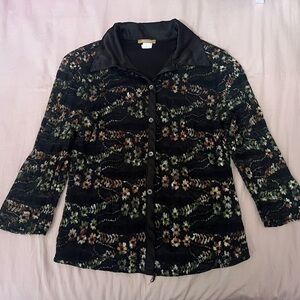 Vintage Forever 21 Black Multicolor Whimsigoth Floral Button Down Shirt